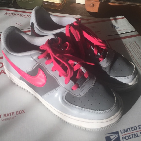 grey and pink air force ones